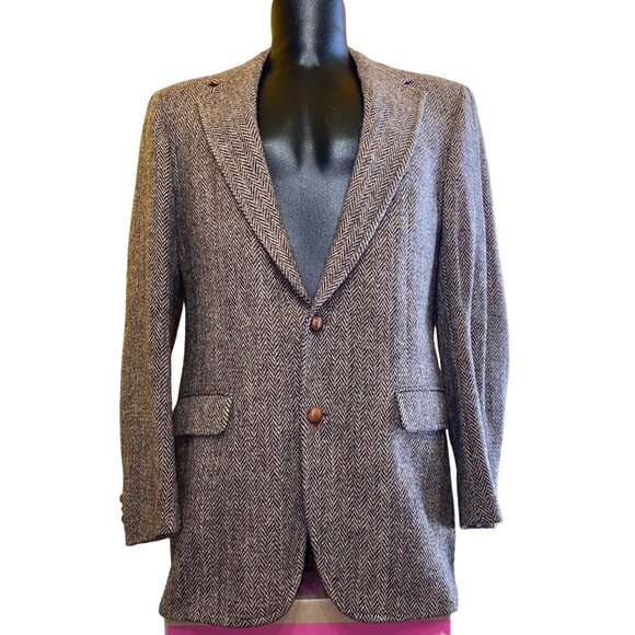 Stanley Blacker Tweed Blazer 44 Men Brown Harris Academy Award Clothes Los Angel - Picture 3 of 11